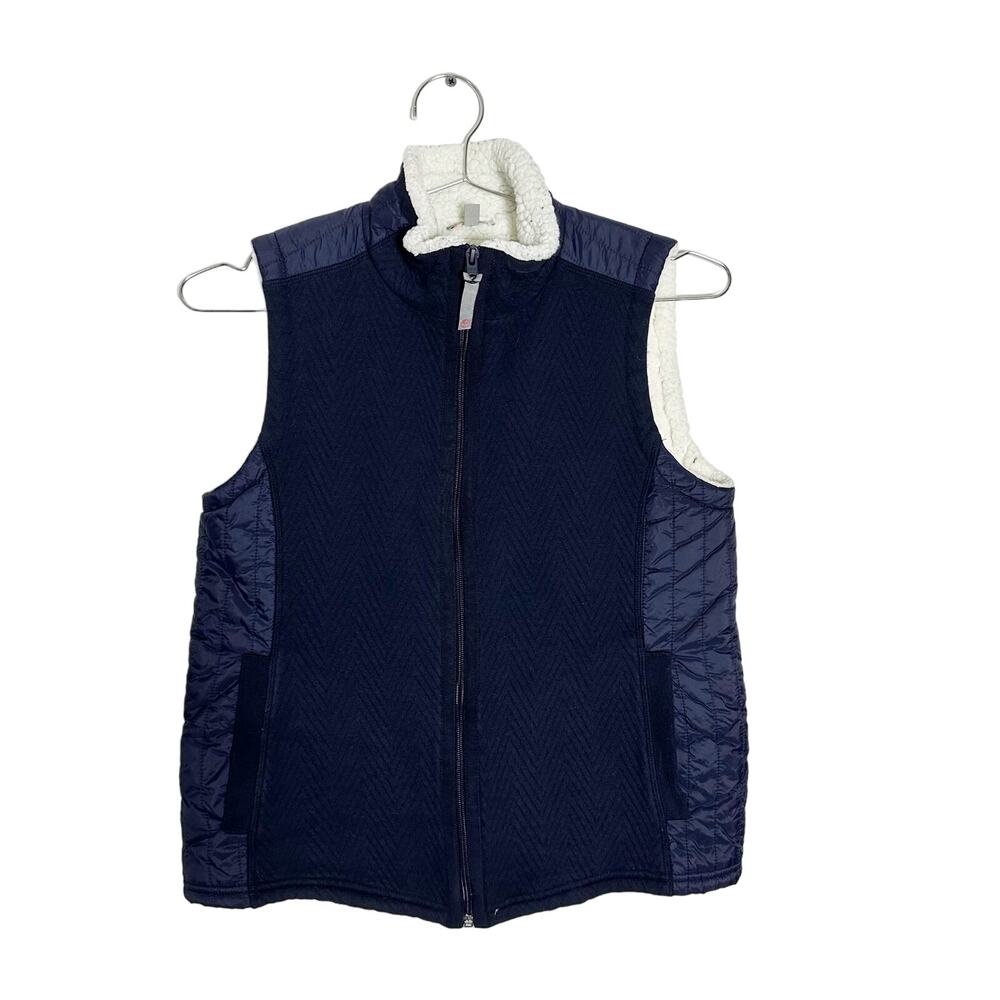 Talbots Fuzzy Lined Navy Blue Vest Jacket sz Sp